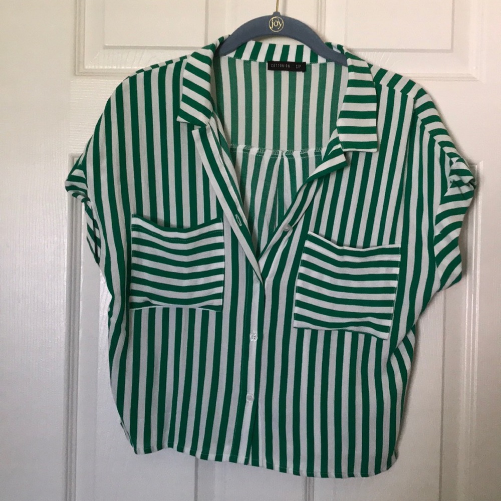 Green/White Button Down Top